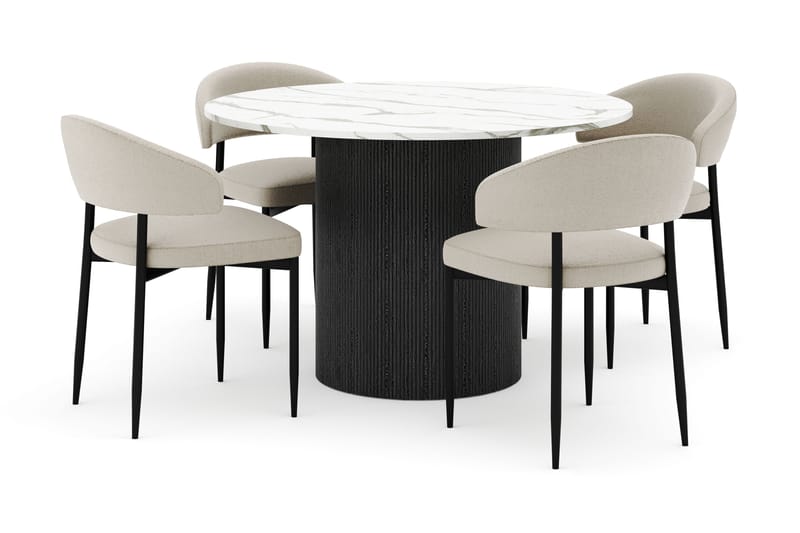 Uppveda Matbord 120 cm Rund med 4 Sawako Stolar - Svart/Vit - Möbler - Bord & matgrupp - Matgrupp