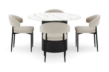 Uppveda Matbord 120 cm Rund med 4 Sawako Stolar - Svart/Vit - Möbler - Bord & matgrupp - Matgrupp