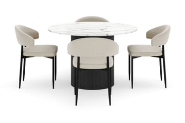 Uppveda Matbord 120 cm Rund med 4 Sawako Stolar - Svart/Vit - Möbler - Bord & matgrupp - Matgrupp