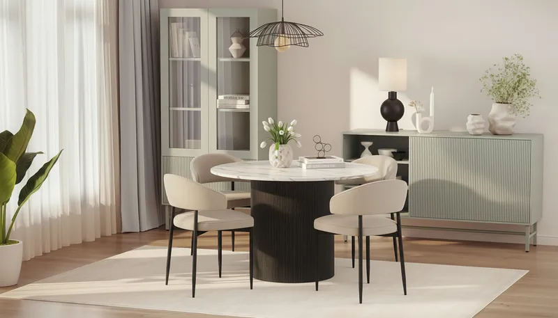 Uppveda Matbord 120 cm Rund med 4 Sawako Stolar - Svart/Vit - Möbler - Bord & matgrupp - Matgrupp