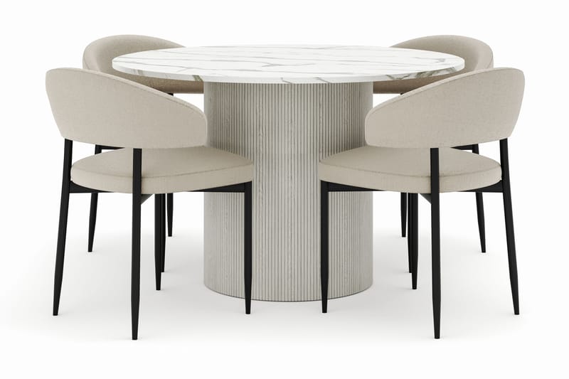 Uppveda Matbord 120 cm Rund med 4 Sawako Stolar - Vit - Möbler - Bord & matgrupp - Matgrupp