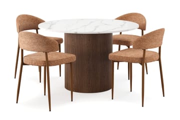 Uppveda Matbord 120 cm Rund med 4 st Jairam Matstolar - Brun - Möbler - Bord & matgrupp - Matgrupp