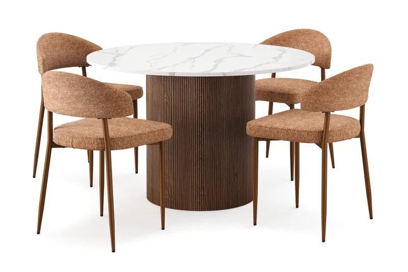 Uppveda Matbord 120 cm Rund med 4 st Jairam Matstolar - Brun - Möbler - Bord & matgrupp - Matgrupp