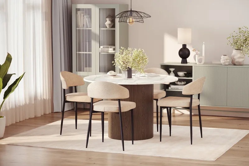 Uppveda Matbord 120 cm Rund med 4 st Jairam Matstolar - Brun - Möbler - Bord & matgrupp - Matgrupp