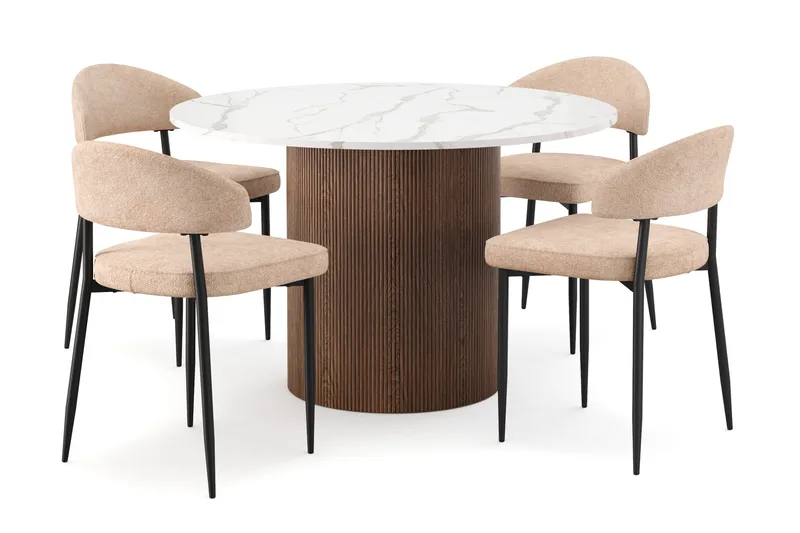 Uppveda Matbord 120 cm Rund med 4 st Jairam Matstolar, Brun