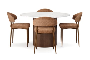 Uppveda Matbord 120 cm Rund med 4 st Jairam Matstolar - Brun - Möbler - Bord & matgrupp - Matgrupp