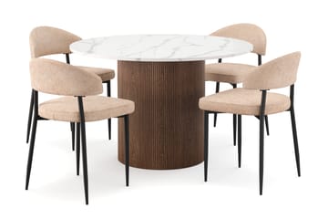 Uppveda Matbord 120 cm Rund med 4 st Jairam Matstolar - Brun - Möbler - Bord & matgrupp - Matgrupp