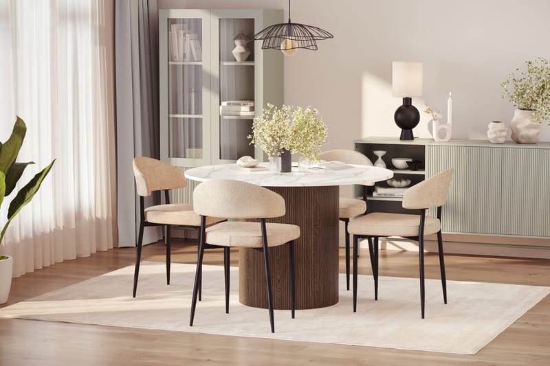 Uppveda Matbord 120 cm Rund med 4 st Jairam Matstolar - Brun - Möbler - Bord & matgrupp - Matgrupp