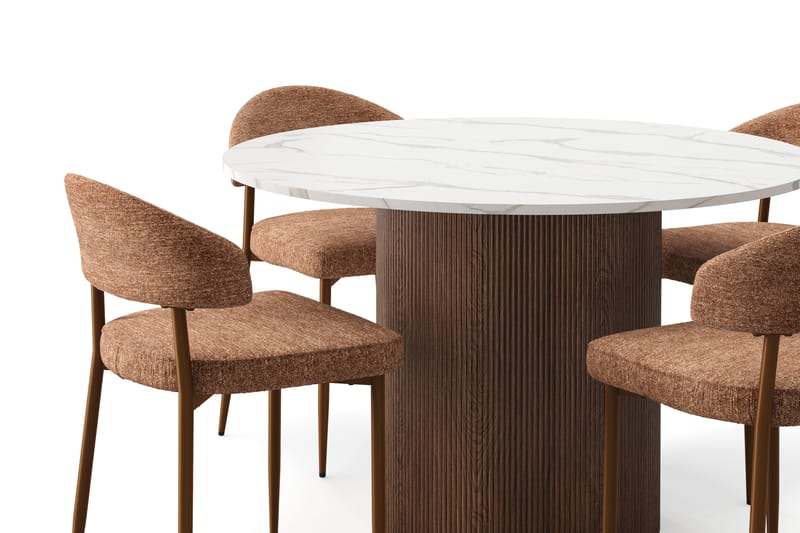 Uppveda Matbord 120 cm Rund med 4 st Jairam Matstolar - Brun - Möbler - Bord & matgrupp - Matgrupp