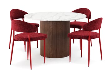 Uppveda Matbord 120 cm Rund med 4 st Jairam Matstolar - Brun - Möbler - Bord & matgrupp - Matgrupp