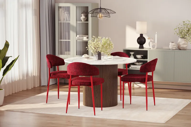 Uppveda Matbord 120 cm Rund med 4 st Jairam Matstolar - Brun - Möbler - Bord & matgrupp - Matgrupp