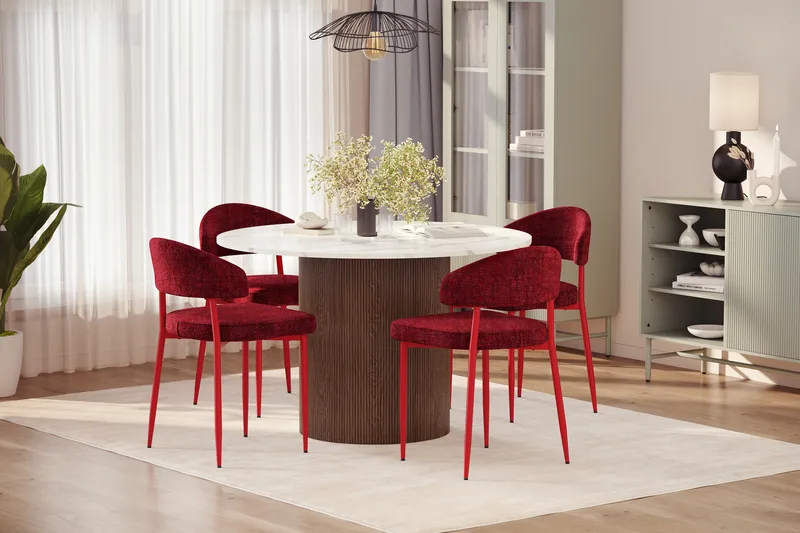 Uppveda Matbord 120 cm Rund med 4 st Jairam Matstolar - Brun - Möbler - Bord & matgrupp - Matgrupp