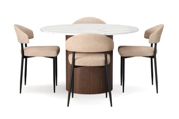 Uppveda Matbord 120 cm Rund med 4 st Jairam Matstolar - Brun - Möbler - Bord & matgrupp - Matgrupp