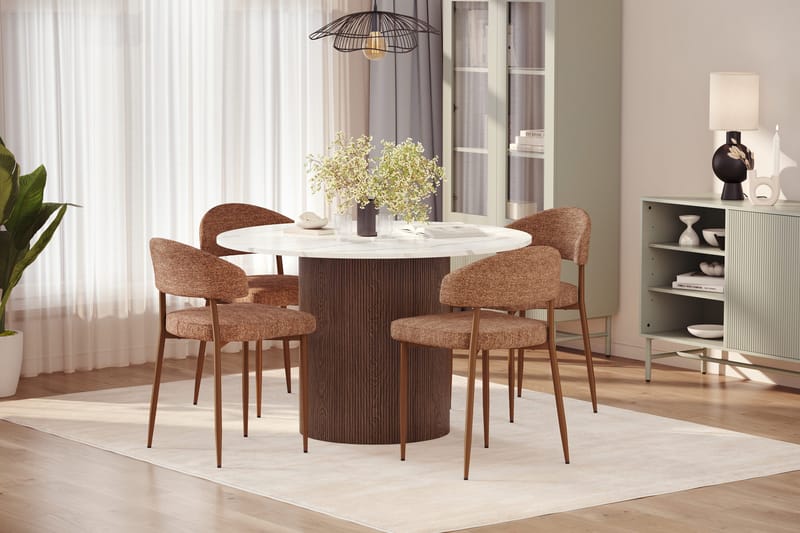 Uppveda Matbord 120 cm Rund med 4 st Jairam Matstolar - Brun - Möbler - Bord & matgrupp - Matgrupp