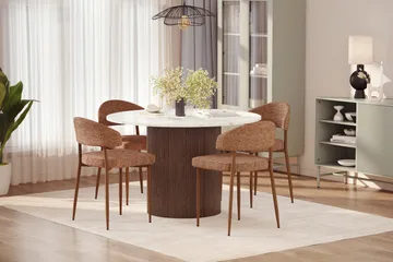 Uppveda Matbord 120 cm Rund med 4 st Jairam Matstolar - Brun - Möbler - Bord & matgrupp - Matgrupp