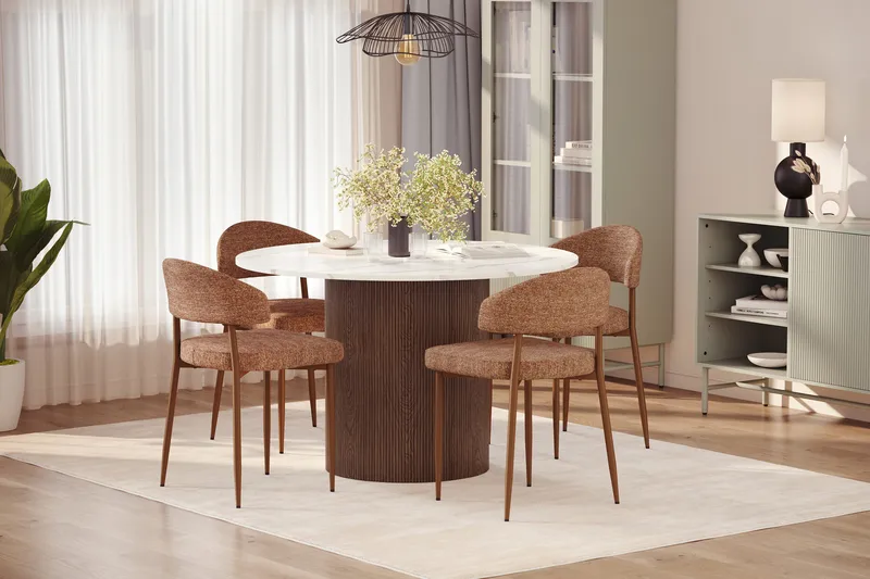 Uppveda Matbord 120 cm Rund med 4 st Jairam Matstolar - Brun - Möbler - Bord & matgrupp - Matgrupp