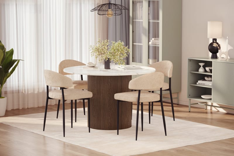 Uppveda Matbord 120 cm Rund med 4 st Jairam Matstolar - Brun - Möbler - Bord & matgrupp - Matgrupp