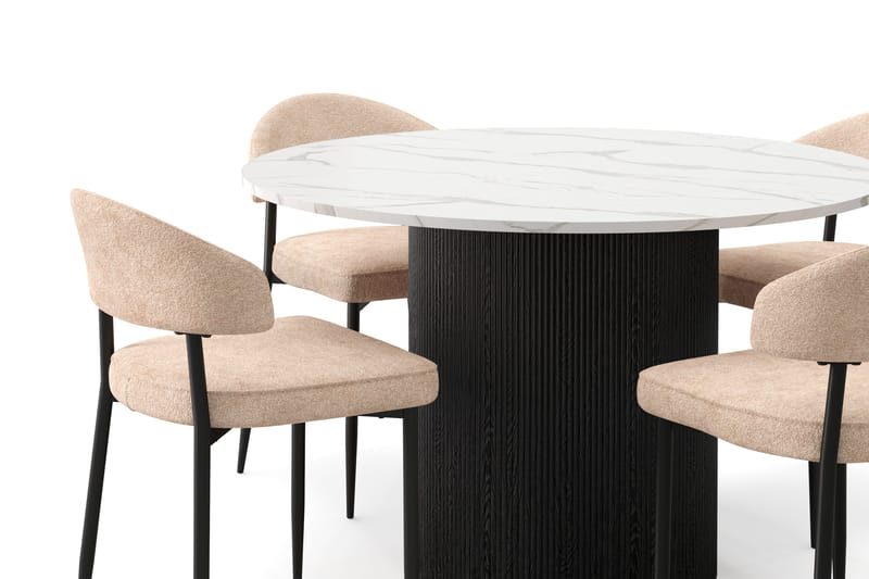 Uppveda Matbord 120 cm Rund med 4 st Jairam Matstolar - Svart/Vit - Möbler - Bord & matgrupp - Matgrupp