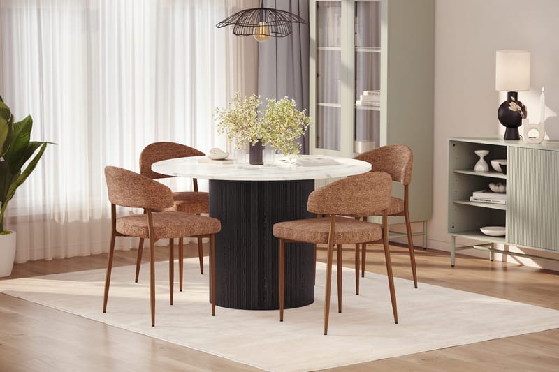 Uppveda Matbord 120 cm Rund med 4 st Jairam Matstolar - Svart/Vit - Möbler - Bord & matgrupp - Matgrupp