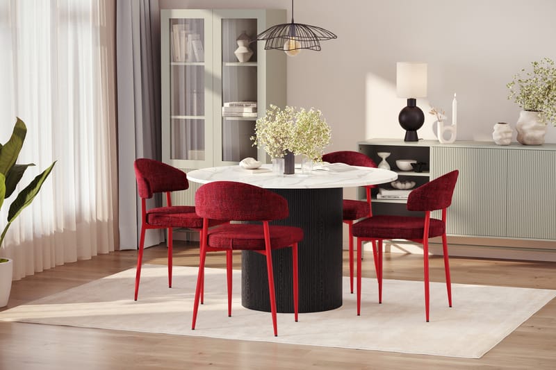 Uppveda Matbord 120 cm Rund med 4 st Jairam Matstolar - Svart/Vit - Möbler - Bord & matgrupp - Matgrupp