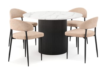 Uppveda Matbord 120 cm Rund med 4 st Jairam Matstolar - Svart/Vit - Möbler - Bord & matgrupp - Matgrupp