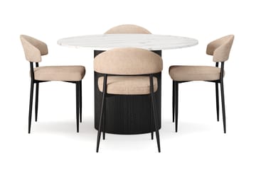 Uppveda Matbord 120 cm Rund med 4 st Jairam Matstolar - Svart/Vit - Möbler - Bord & matgrupp - Matgrupp
