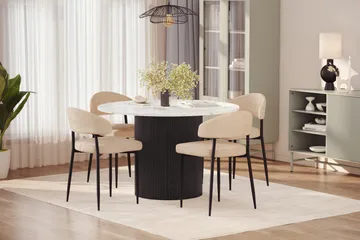 Uppveda Matbord 120 cm Rund med 4 st Jairam Matstolar - Svart/Vit - M öbler - Bord & matgrupp - Matgrupp