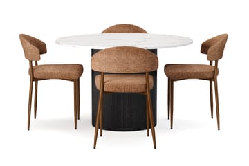 Uppveda Matbord 120 cm Rund med 4 st Jairam Matstolar - Svart/Vit - Möbler - Bord & matgrupp - Matgrupp