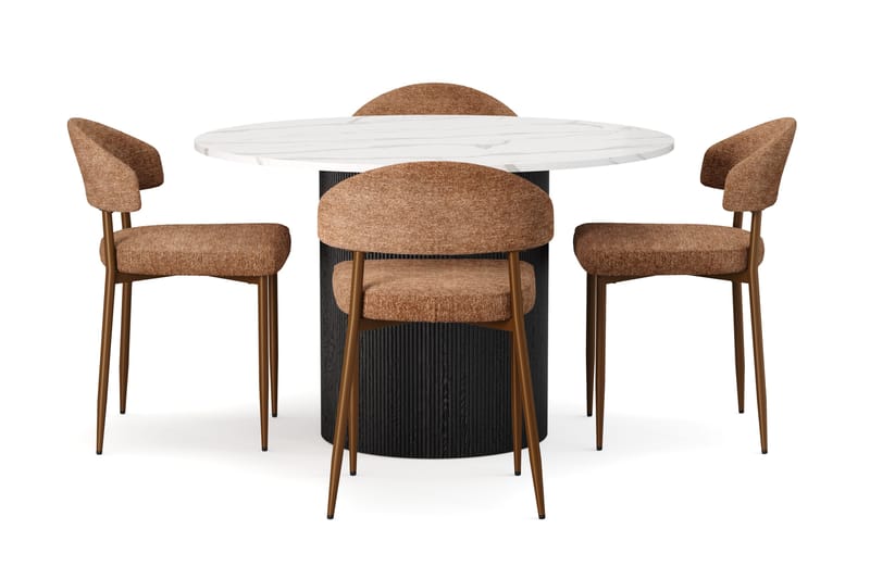 Uppveda Matbord 120 cm Rund med 4 st Jairam Matstolar - Svart/Vit - Möbler - Bord & matgrupp - Matgrupp