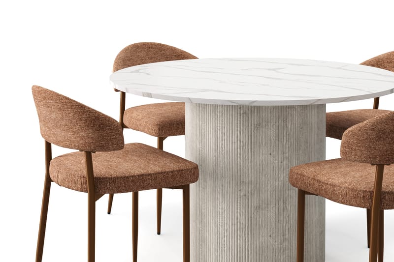 Uppveda Matbord 120 cm Rund med 4 st Jairam Matstolar - Vit - Möbler - Bord & matgrupp - Matgrupp