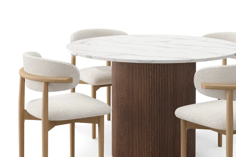 Uppveda Matbord 120 cm Rund med 4 st Jaiveer Matstolar - Brun - Möbler - Bord & matgrupp - Matgrupp