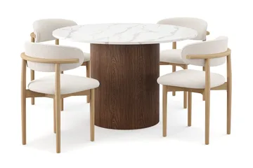 Uppveda Matbord 120 cm Rund med 4 st Jaiveer Matstolar - Brun - Möbler - Bord & matgrupp - Matgrupp