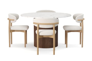 Uppveda Matbord 120 cm Rund med 4 st Jaiveer Matstolar - Brun - Möbler - Bord & matgrupp - Matgrupp