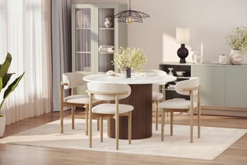 Uppveda Matbord 120 cm Rund med 4 st Jaiveer Matstolar - Brun - Möbler - Bord & matgrupp - Matgrupp