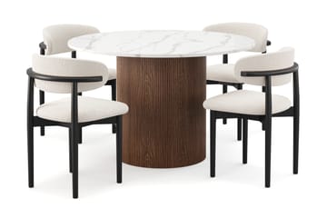 Uppveda Matbord 120 cm Rund med 4 st Jaiveer Matstolar - Brun - Möbler - Bord & matgrupp - Matgrupp