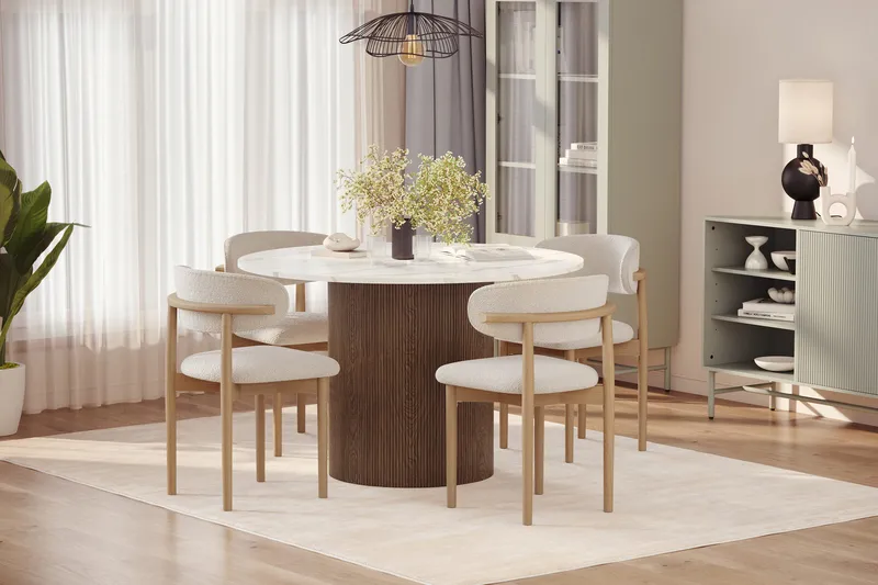 Uppveda Matbord 120 cm Rund med 4 st Jaiveer Matstolar - Brun - Möbler - Bord & matgrupp - Matgrupp