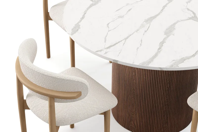 Uppveda Matbord 120 cm Rund med 4 st Jaiveer Matstolar - Brun - Möbler - Bord & matgrupp - Matgrupp