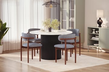 Uppveda Matbord 120 cm Rund med 4 st Jaiveer Matstolar - Svart/Vit - Möbler - Bord & matgrupp - Matgrupp