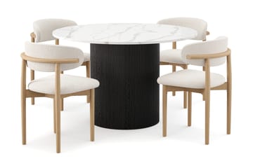Uppveda Matbord 120 cm Rund med 4 st Jaiveer Matstolar - Svart/Vit - Möbler - Bord & matgrupp - Matgrupp
