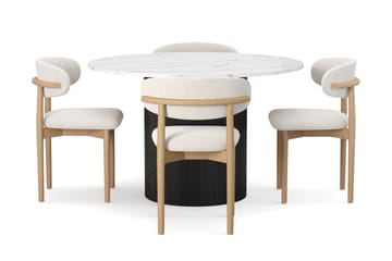 Uppveda Matbord 120 cm Rund med 4 st Jaiveer Matstolar - Svart/Vit - Möbler - Bord & matgrupp - Matgrupp