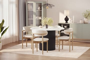 Uppveda Matbord 120 cm Rund med 4 st Jaiveer Matstolar - Svart/Vit - Möbler - Bord & matgrupp - Matgrupp