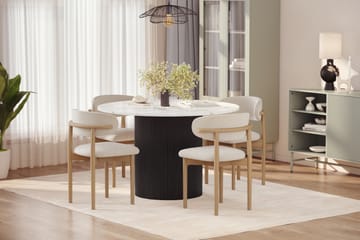 Uppveda Matbord 120 cm Rund med 4 st Jaiveer Matstolar - Svart/Vit - Möbler - Bord & matgrupp - Matgrupp