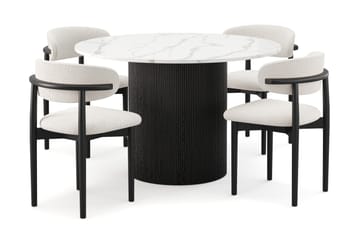 Uppveda Matbord 120 cm Rund med 4 st Jaiveer Matstolar - Svart/Vit - Möbler - Bord & matgrupp - Matgrupp
