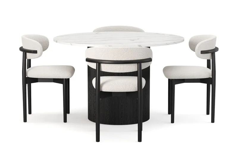 Uppveda Matbord 120 cm Rund med 4 st Jaiveer Matstolar - Svart/Vit - Möbler - Bord & matgrupp - Matgrupp