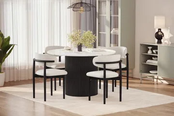 Uppveda Matbord 120 cm Rund med 4 st Jaiveer Matstolar - Svart/Vit - Möbler - Bord & matgrupp - Matgrupp