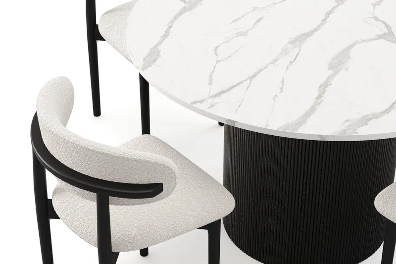 Uppveda Matbord 120 cm Rund med 4 st Jaiveer Matstolar - Svart/Vit - Möbler - Bord & matgrupp - Matgrupp