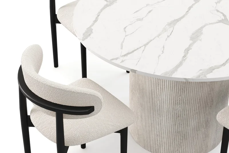 Uppveda Matbord 120 cm Rund med 4 st Jaiveer Matstolar - Vit - Möbler - Bord & matgrupp - Matgrupp