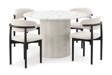 Uppveda Matbord 120 cm Rund med 4 st Jaiveer Matstolar - Vit - Möbler - Bord & matgrupp - Matgrupp