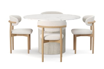 Uppveda Matbord 120 cm Rund med 4 st Jaiveer Matstolar - Vit - Möbler - Bord & matgrupp - Matgrupp