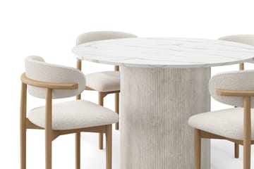 Uppveda Matbord 120 cm Rund med 4 st Jaiveer Matstolar - Vit - Möbler - Bord & matgrupp - Matgrupp